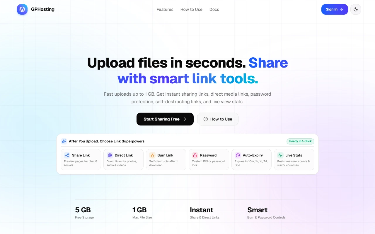 GPHost — Smart Ephemeral File Transit & Direct Cloud Sharing