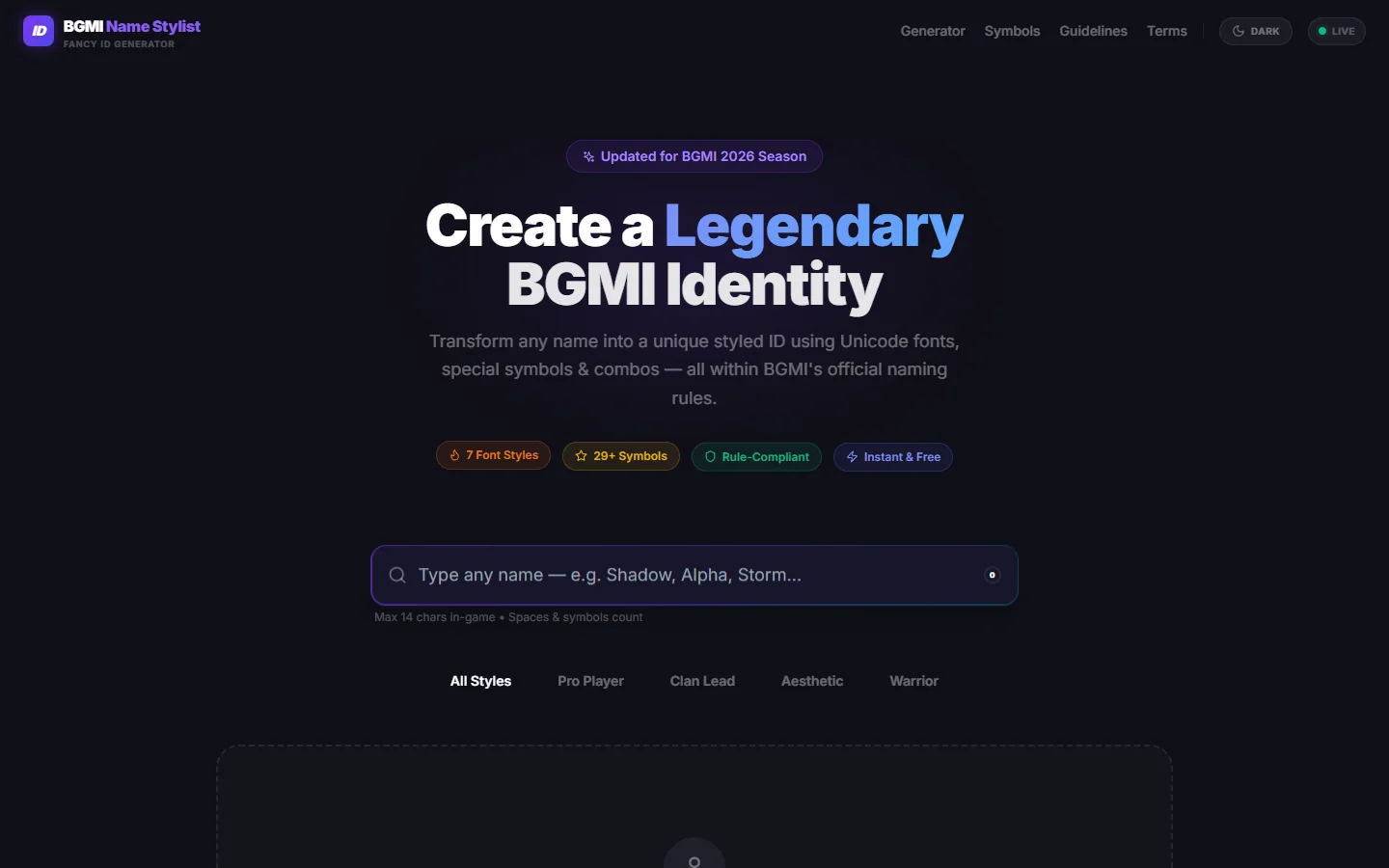 BGMI ID — Gaming Identity & Unicode Stylist preview screenshot 1