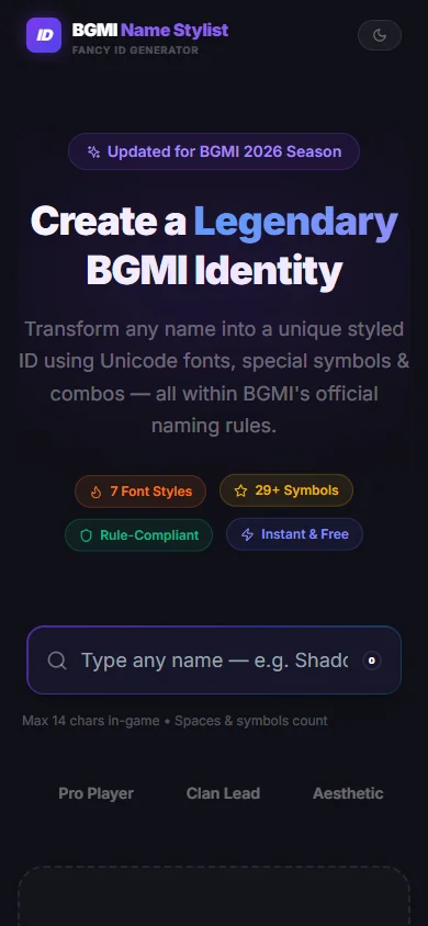 BGMI ID — Gaming Identity & Unicode Stylist preview screenshot 4