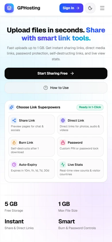 GPHost — Smart Ephemeral File Transit & Direct Cloud Sharing preview screenshot 4