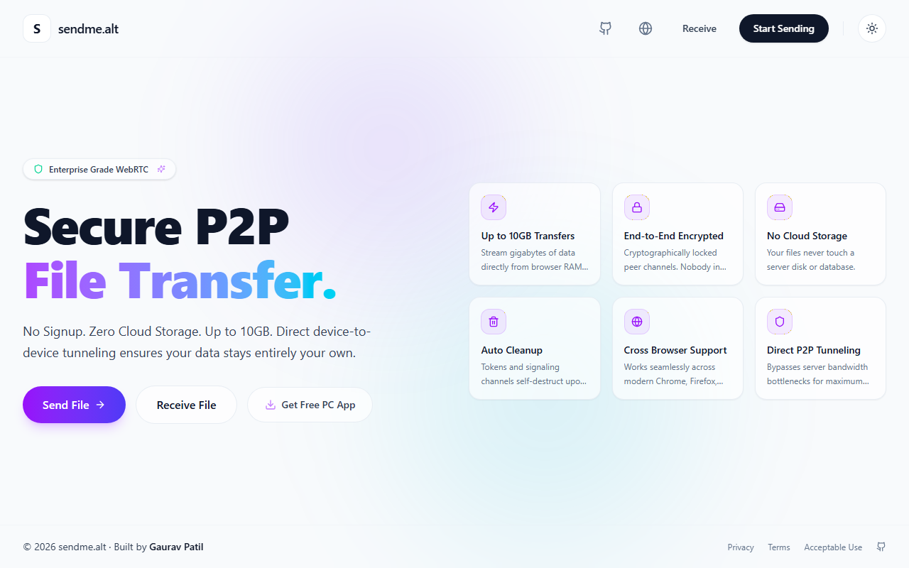 Send2Me — Secure P2P File Transfer preview screenshot (light) 2