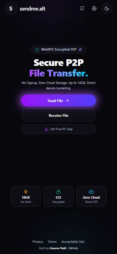 Send2Me — Secure P2P File Transfer & Native Desktop Client preview screenshot 4
